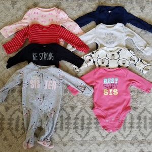 LOT of 8 baby girl NB onesies & sleeper